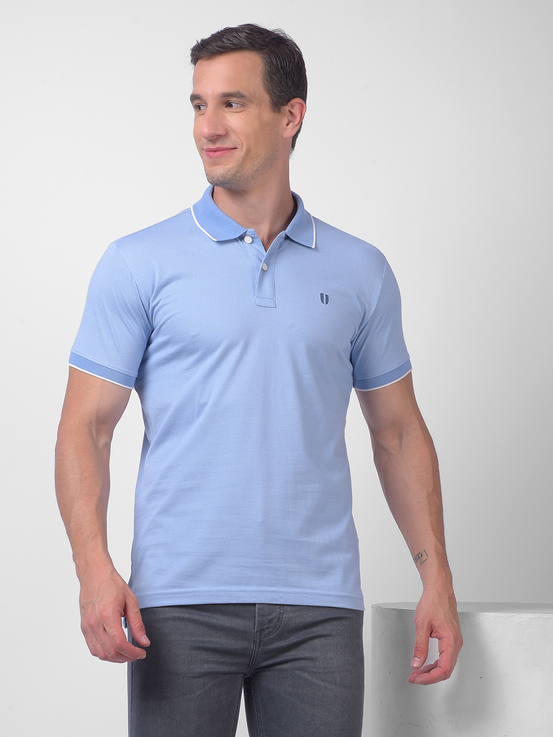 Numero Uno Men Light Blue Polo Neck T-Shirt